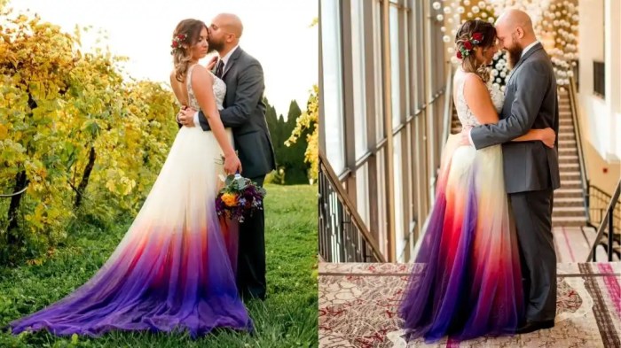 White and purple ombre wedding dress