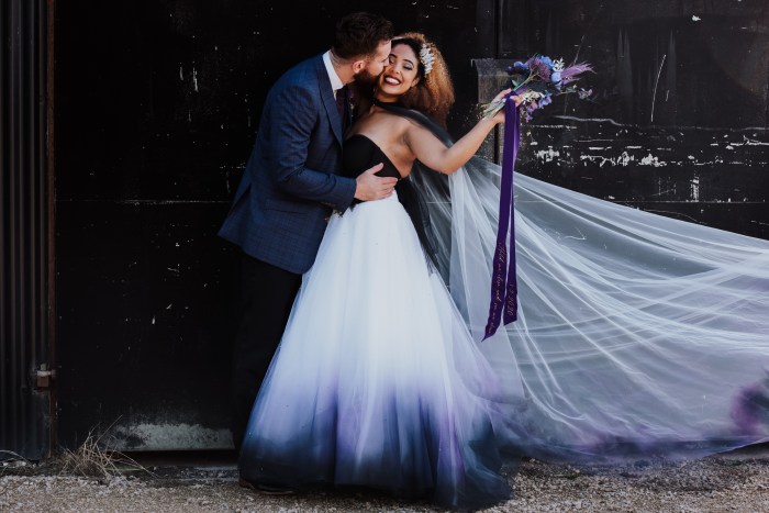 White and purple ombre wedding dress